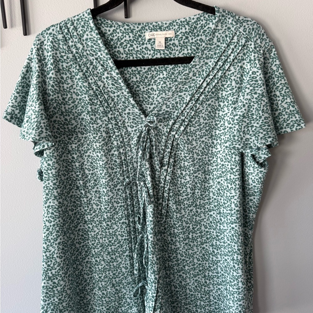 Cato Teal Leopard Print Blouse XL